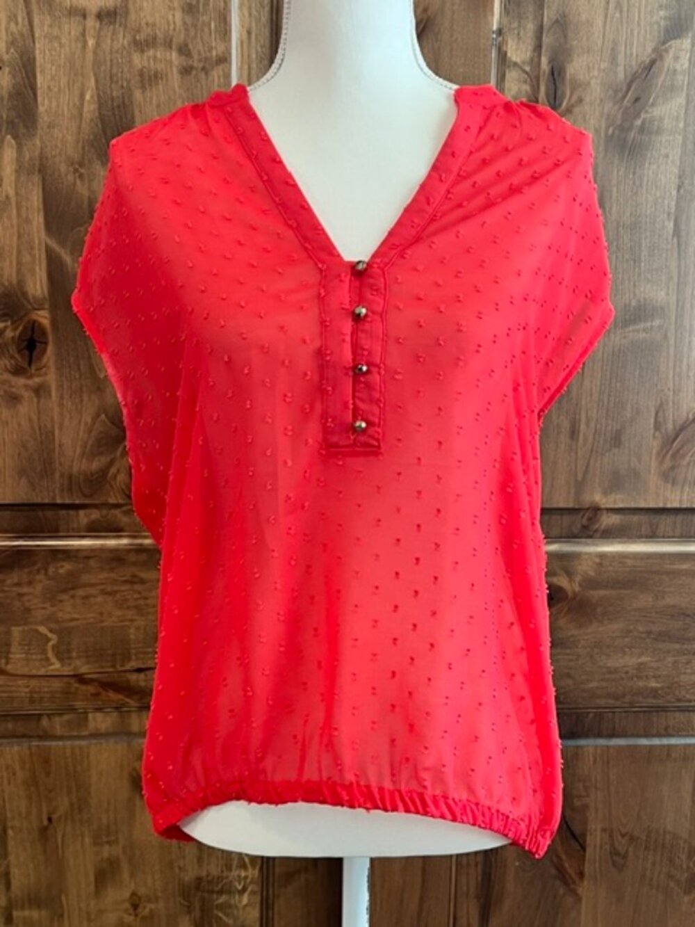 Women's Sheer V-Neck Blouse with Gold Buttons